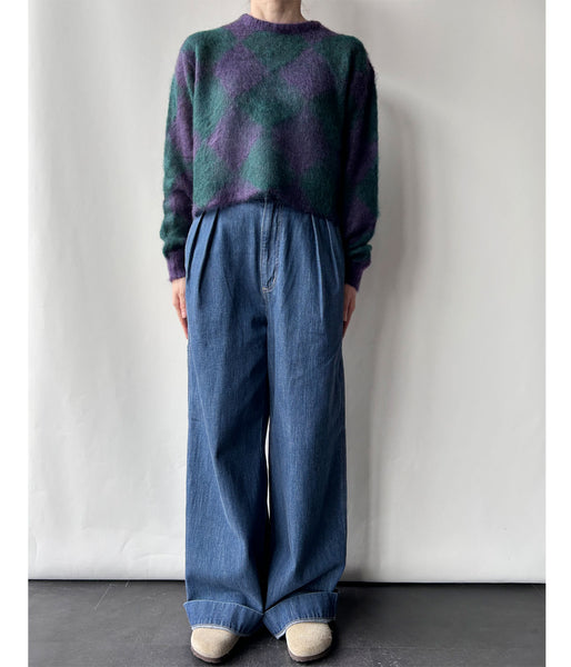 PHEENY/KID MOHAIR DIAMOND CHECK CROP TOP(PU×GR)