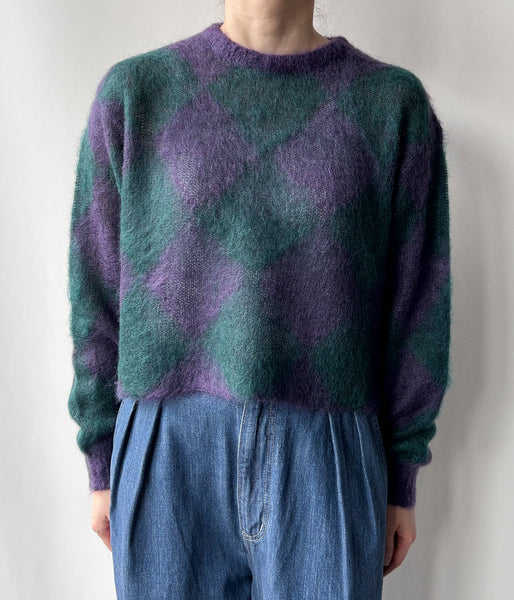 PHEENY/KID MOHAIR DIAMOND CHECK CROP TOP(PU×GR)
