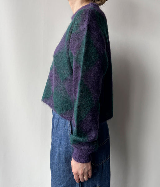PHEENY/KID MOHAIR DIAMOND CHECK CROP TOP(PU×GR)