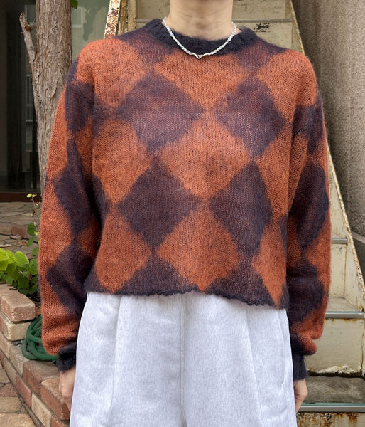 PHEENY/KID MOHAIR DIAMOND CHECK CROP TOP(NV×OR)