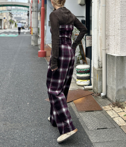 PHEENY/OMBRE CHECK STRETCH CORDUROY WIDE PANTS(PURPLE)