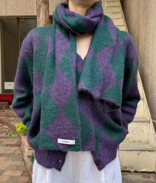 PHEENY/KID MOHAIR DIAMOND CHECK MUFFLER(PU×GR)
