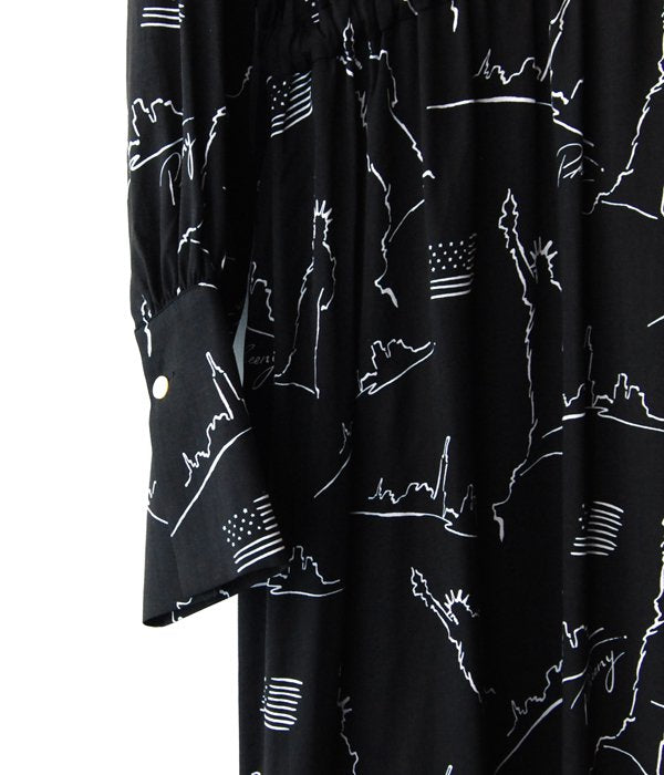 PHEENY/NYC PRINTED BACK OPEN DRESS(BLACK)