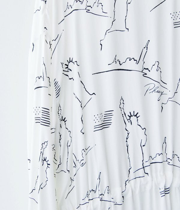 PHEENY/NYC PRINTED BACK OPEN DRESS(IVORY)