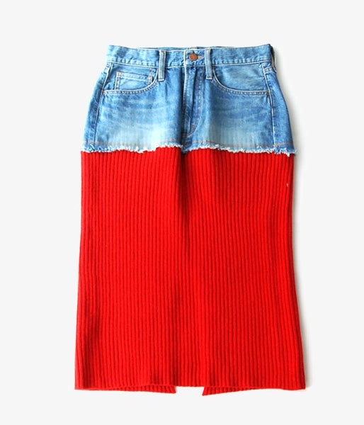 PHEENY/DENIM×RIB KNIT SKIRT(RED)