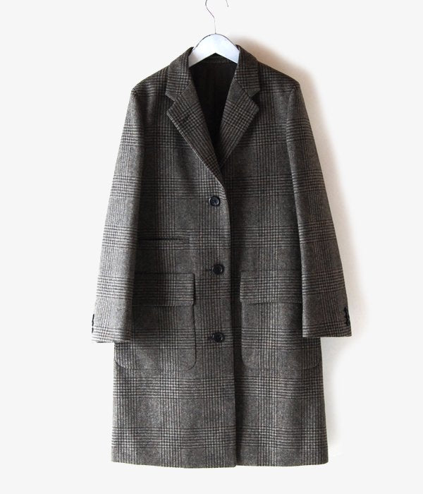 MARGARET HOWELL/CHECK WOOL CHESTER COAT (BROWN)