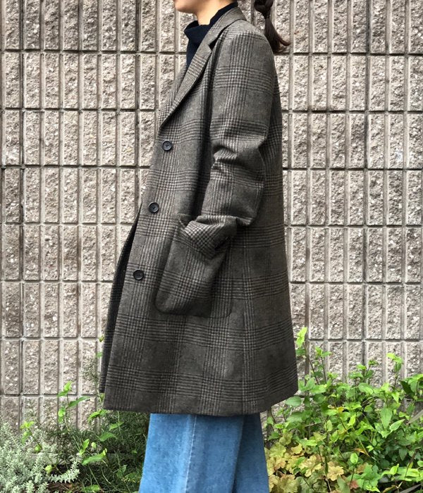 MARGARET HOWELL/CHECK WOOL CHESTER COAT (BROWN)