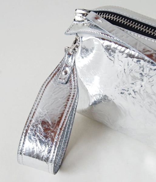 MM6 MAISON MARGIELA/SILVER CRINKLED LEATHER POUCH(SILVER)