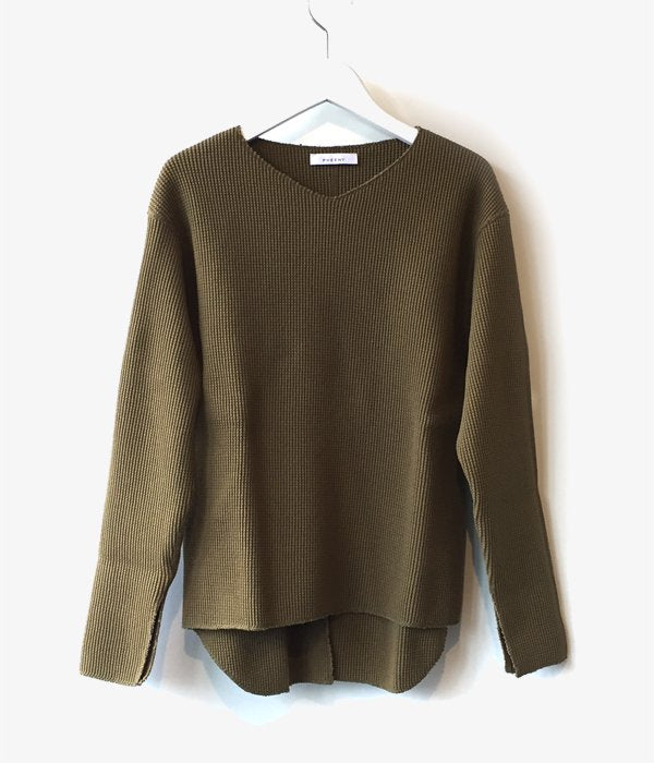 PHEENY/BIG WAFFLE V NECK L/S (OLIVE)(2)