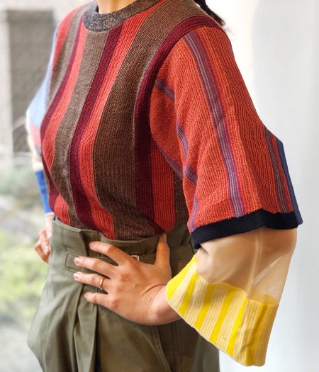TOGA PULLA/JACQUARD KNIT TOP S/S (RED)