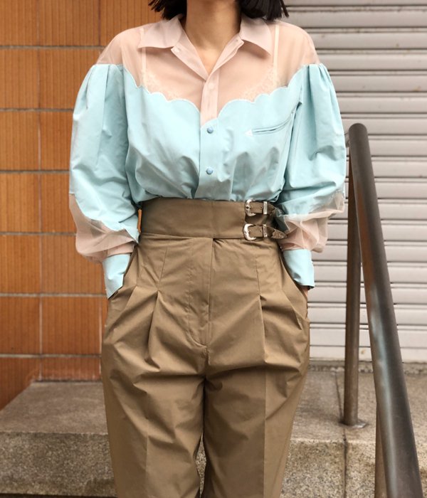 TOGA PULLA/COTTON TAFFETA TAPERED PANTS (BEIGE)