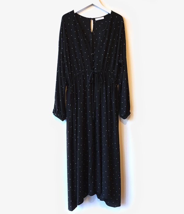 PHEENY/RAYON DOT L/S DRESS (BLACK)