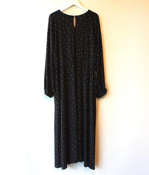 PHEENY/RAYON DOT L/S DRESS (BLACK)