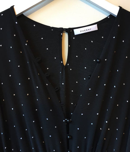 PHEENY/RAYON DOT L/S DRESS (BLACK)