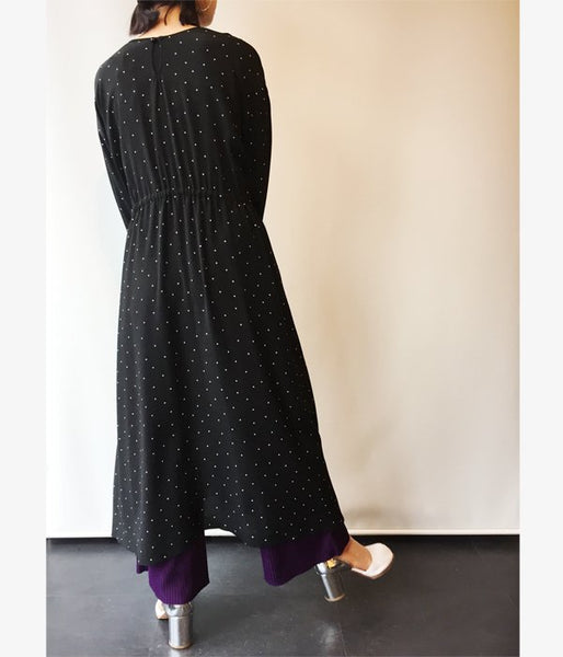 PHEENY/RAYON DOT L/S DRESS (BLACK)