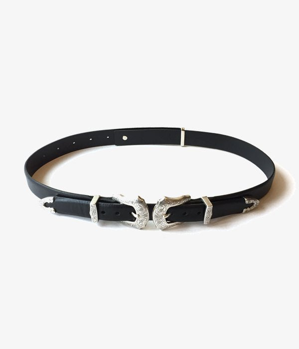 TOGA PULLA/METAL BUCKLE LEATHER BELT (BLACK)