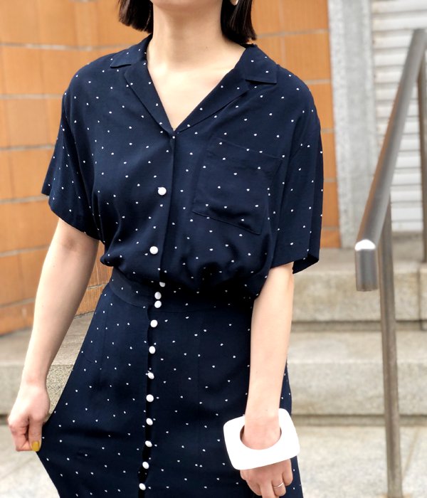 PHEENY/RAYON DOT S/S SHIRT (NAVY)