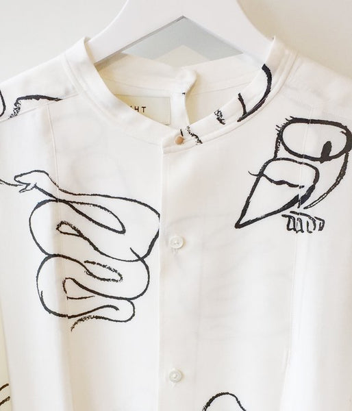 WRYHT/BACK-PLACKET BAND COLLER LONG SHIRTS(WHITE"DRAWING")