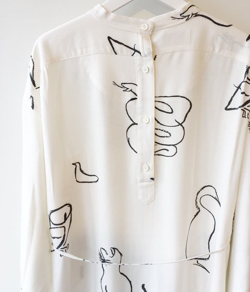 WRYHT/BACK-PLACKET BAND COLLER LONG SHIRTS(WHITE"DRAWING")
