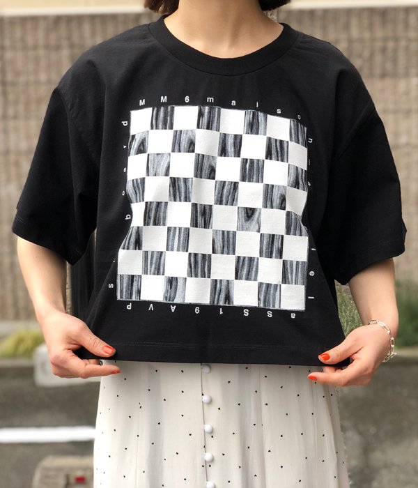 MM6 - MM6 エムエムシックス 19SS CHECKERS PRINTED SHORT TEE クロップドTシャツ S52GC0094 ブラック M MM6 MAISON MARGIELA/CHECKERS PRINTED SHORT TEE(BLACK)