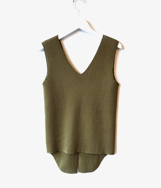 PHEENY/BIG WAFFLE V NECK N/S (OLIVE)(3)