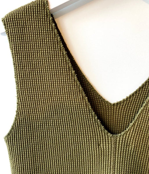 PHEENY/BIG WAFFLE V NECK N/S (OLIVE)(3)