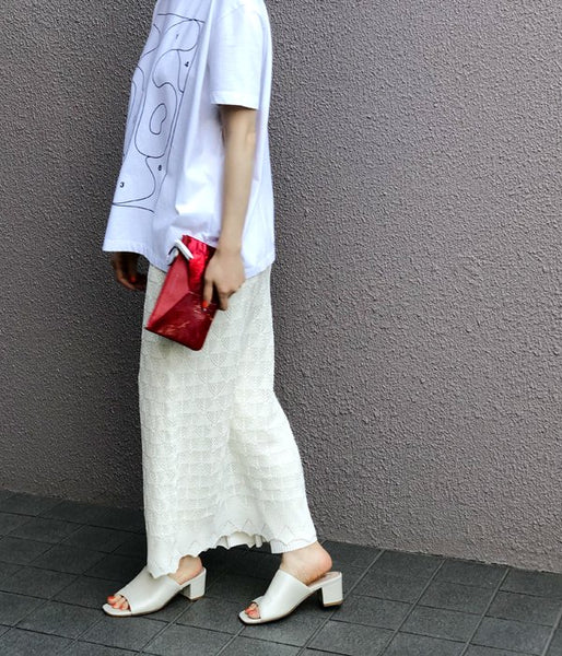 TAN/LACY LONG SKIRT (OFFWHITE)