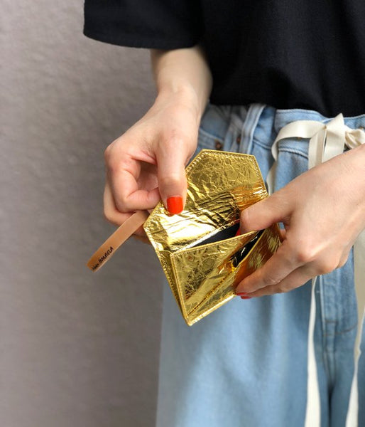 MM6 MAISON MARGIELA/JAPANESE KRINKLED LEATHER CARD HOLDER(GOLD)