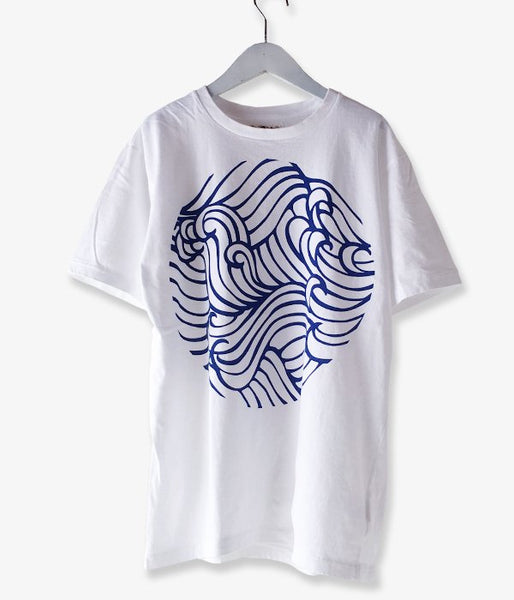 BLUE BLUE JAPAN/WAVE PATTERN PRINT HAND DYED SS TEE(WHITE)
