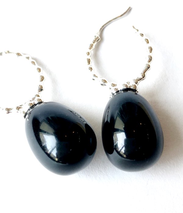 R.ALAGAN/OVAL STONE EARRING(BLACK)