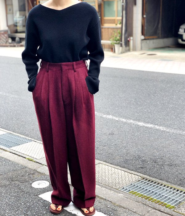 PHEENY/BIG WAFFLE V NECK L/S(BLACK)(1)