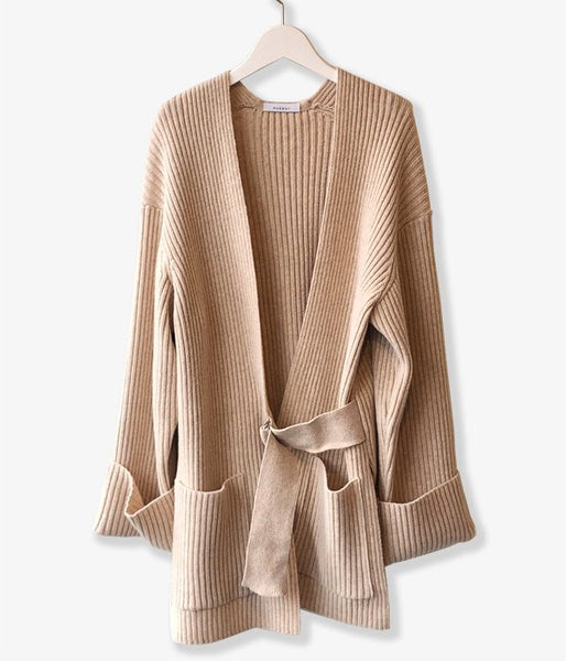 PHEENY/7G RIB KNIT HALF CARDIGAN(OATMEAL)