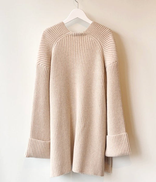 PHEENY/7G RIB KNIT HALF CARDIGAN(OATMEAL)