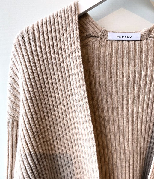 PHEENY/7G RIB KNIT HALF CARDIGAN(OATMEAL)