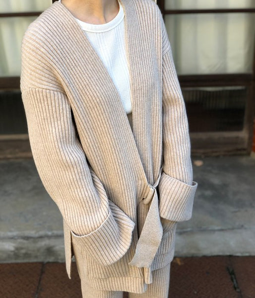 PHEENY/7G RIB KNIT HALF CARDIGAN(OATMEAL)