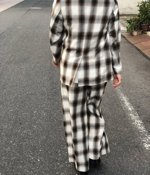 PHEENY/RAYON OMBRE CHECK 2TUCK SLACKS(BROWN)