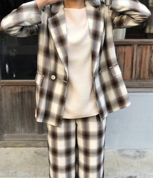 PHEENY/RAYON OMBRE CHECK DOUBLE-BREASTED JACKET(BROWN)
