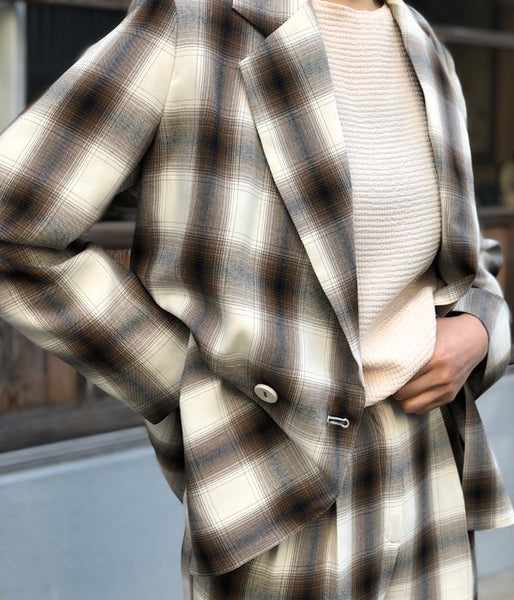PHEENY/RAYON OMBRE CHECK DOUBLE-BREASTED JACKET(BROWN)