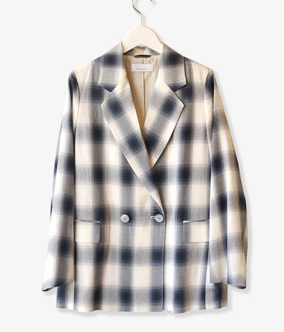 PHEENY/RAYON OMBRE CHECK DOUBLE-BREASTED JACKET(BLUE)