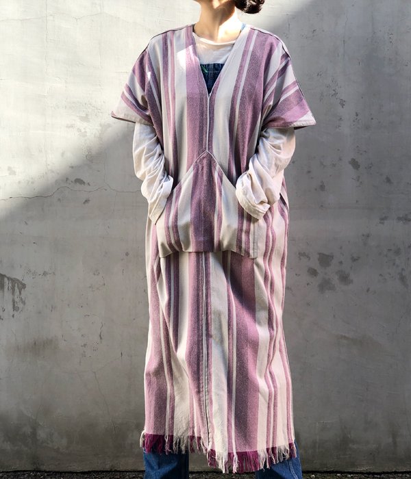 WRYHT/SLIT NECK MAXI TUNIC(ROSE STRIPE)