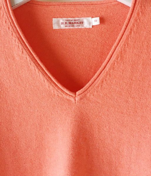 HOLLYWOOD RANCH MARKET/SOFT COTTON H EMBROIDERY V NECK SWEATER WOMEN (S.ORANGE)