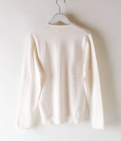 HOLLYWOOD RANCH MARKET/SOFT COTTON H EMBROIDERY V NECK SWEATER WOMEN (NATURAL)