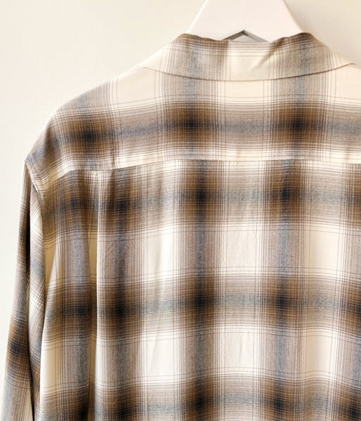 PHEENY/RAYON OMBRE CHECK OPEN COLLAR SHIRT(BROWN)