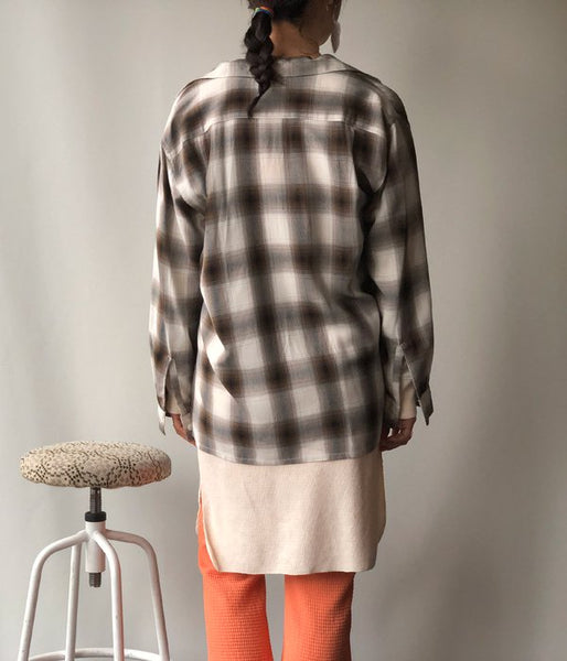 PHEENY/RAYON OMBRE CHECK OPEN COLLAR SHIRT(BROWN)