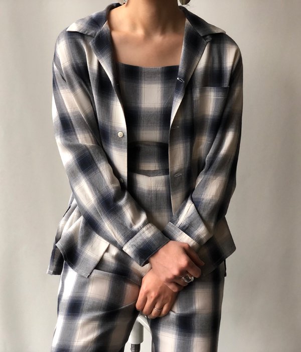 PHEENY/RAYON OMBRE CHECK OPEN COLLAR SHIRT(BLUE)