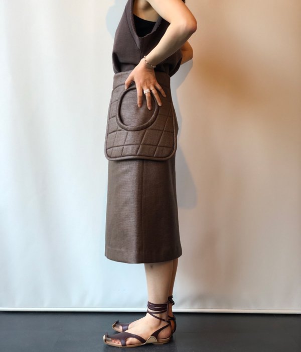 フミカウチダ　RAFFIA WAIST PAD MIDDLE SKIRT FUMIKA_UCHIDA/RAFFIA WAIST PAD MIDDLE SKIRT(BROWN/size34)