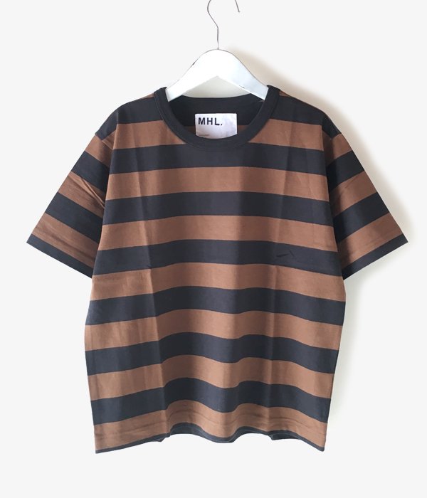 MHL./COTTON HEMP WIDE STRIPE T-SHIRT WOMENS (BROWN)