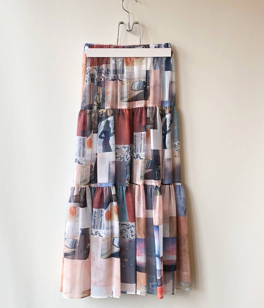 PHEENY/PRINT CHIFFON TIERED SKIRT(MULTI)