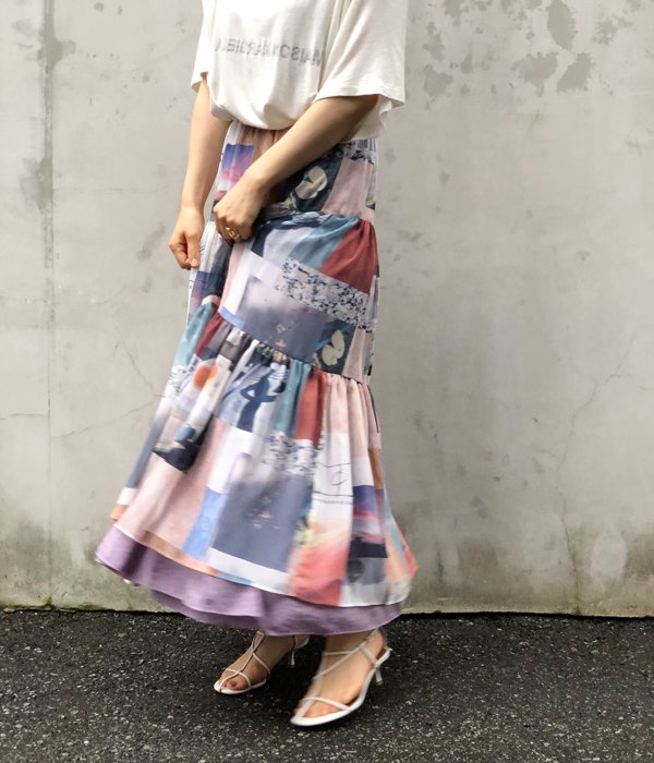 PHEENY/PRINT CHIFFON TIERED SKIRT(MULTI)