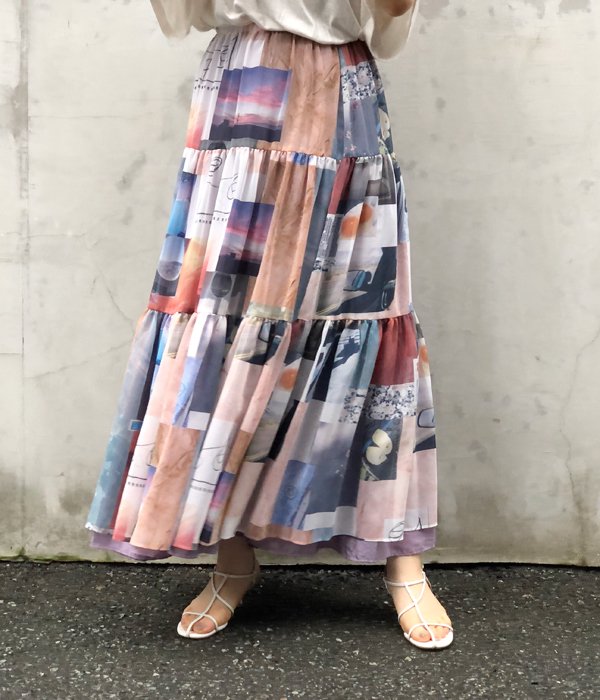 PHEENY/PRINT CHIFFON TIERED SKIRT(MULTI)